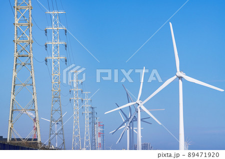 快晴の風力発電所と送電設備(SDGs)イメージ 快晴の風力発電所と送電設備(SDGs)イメージ 89471920
