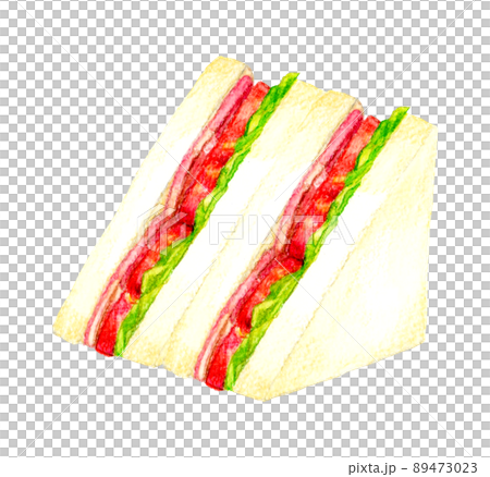BLTサンドイッチ2枚セット　料理・カフェメニューの手描き水彩イラスト素材 89473023