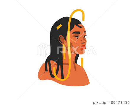 Hand drawn vector abstract stock flat graphic illustration with ethnic tribal beautiful woman portrait in simple trendy fashion style ,isolated on white background 89473456