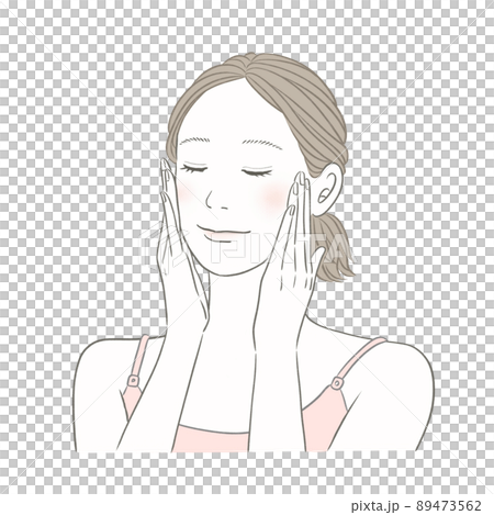 Beauty image illustration Woman taking care of skin Gently hand press 89473562