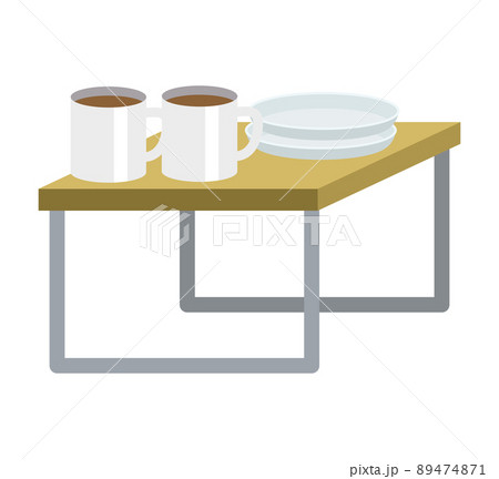 ローテーブルの上に置かれたペアのコーヒー マグと皿 ローテーブルの上に置かれたペアのコーヒー マグと皿 89474871