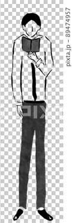 Notebook and businessman (hand-drawn person illustration of ink) Notebook and businessman (hand-drawn person illustration of ink) 89474957