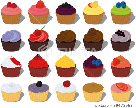 Sweet bakery beautiful muffins collection vector illustration 89475968