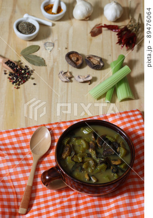 Hearty Mushroom and Celery Soup With Spicy Vegetable Broth Hearty Mushroom and Celery Soup With Spicy Vegetable Broth 89476064