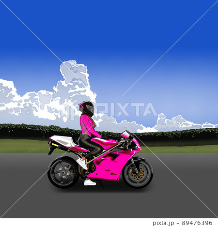 オートバイ バイク バイク女子 ツーリング 背景 女性のイラスト素材