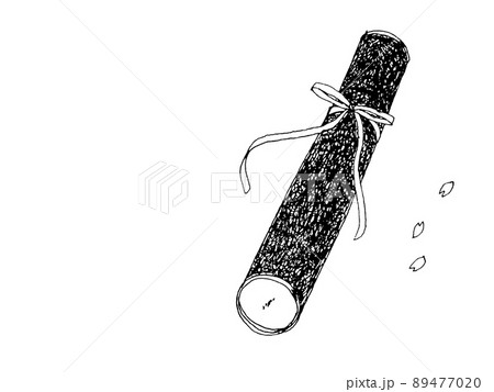 卒業証書の丸筒と桜の花びらのペン画イラストのイラスト素材 4770