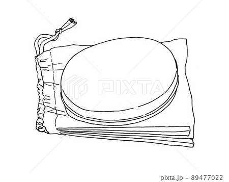 お弁当箱と箸と袋のペン画イラストのイラスト素材