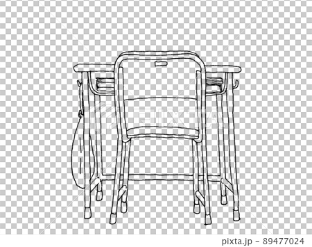 スクールデスクと椅子のペン画イラスト 89477024