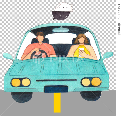 Podcast streaming people. Audio program makers use equipment, man and woman podcast listening watercolor 89477494