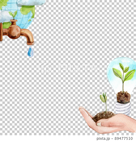 Green ecology symbols. Eco friendly related icons.frame watercolor Green ecology symbols. Eco friendly related icons.frame watercolor 89477510