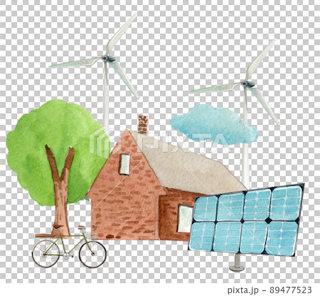 Green ecology symbols. Eco friendly related icons. watercolor Green ecology symbols. Eco friendly related icons. watercolor 89477523