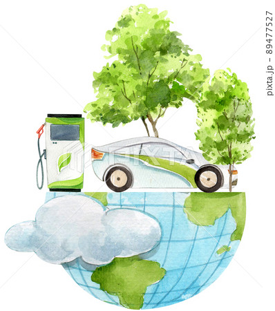 Green ecology symbols. Eco friendly related icons. watercolor Green ecology symbols. Eco friendly related icons. watercolor 89477527