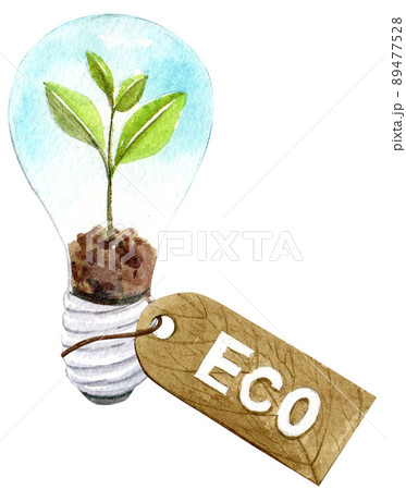 Green ecology symbols. Eco friendly related icons. watercolor 89477528