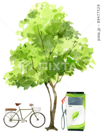 Green ecology symbols. Eco friendly related icons. watercolor 89477529