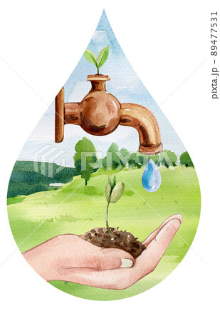 Green ecology symbols. Eco friendly related icons. watercolor 89477531