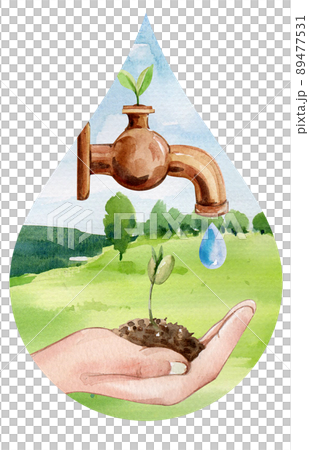 Green ecology symbols. Eco friendly related icons. watercolor 89477531