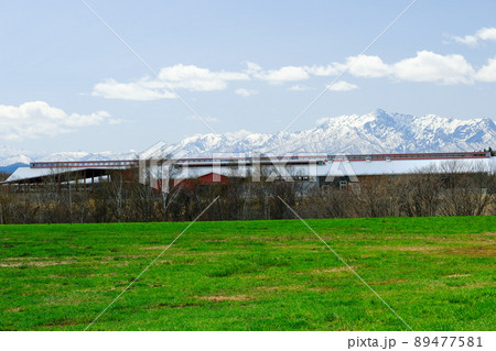 富良野の春の雪山と草原 富良野の春の雪山と草原 89477581