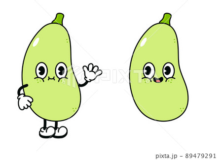 Cute funny vegetable marrow character. Vector hand drawn traditional cartoon vintage, kawaii character illustration. Isolated white background. Happy vegetable marrow character concept 89479291