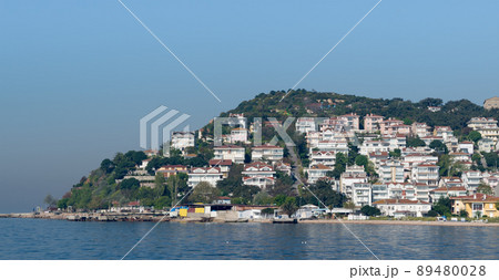 View of Kinaliada island from the sea with summer houses from the Sea of Marmara near Istanbul, Turkey 89480028