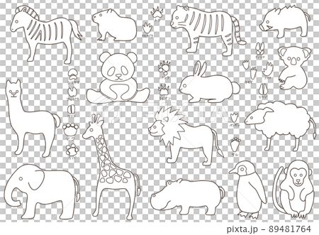 Illustration set of animals and footprints drawn with simple line drawings Illustration set of animals and footprints drawn with simple line drawings 89481764