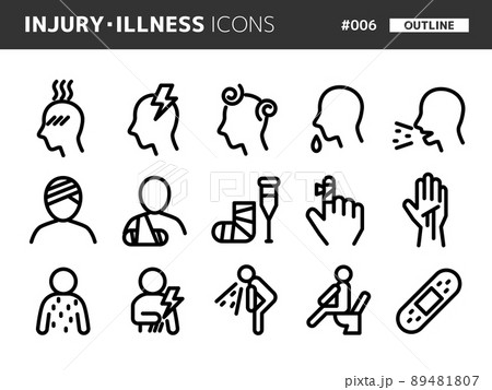 けが・病気に関連するラインスタイルのアイコンセット_006 89481807