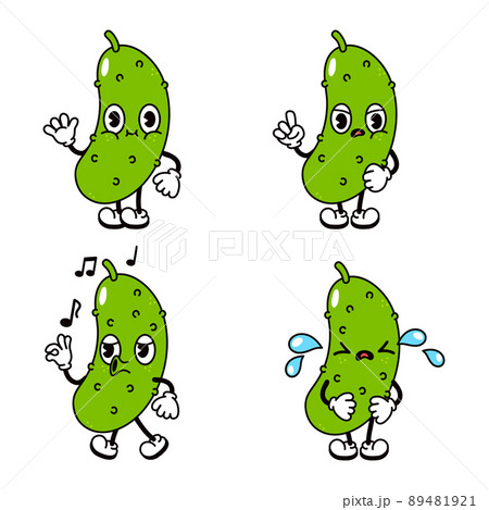Funny happy cucumber characters bundle set. Vector hand drawn doodle style traditional cartoon vintage, retro character illustration icon design. Isolated white background. Cute cucumber character Funny happy cucumber characters bundle set. Vector hand drawn doodle style traditional cartoon vintage, retro character illustration icon design. Isolated white background. Cute cucumber character 89481921