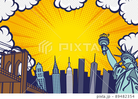 ポップアート風のニューヨークの街並み背景イラスト 89482354