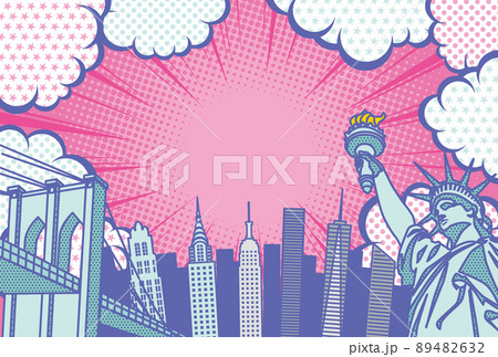 ポップアート風のニューヨークの街並み背景イラスト 89482632