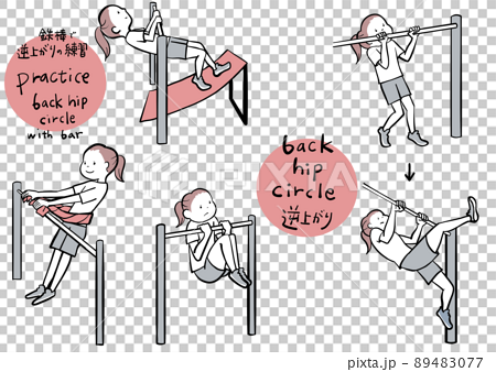 Practice back hip circle with horizontal bar - Stock Illustration ...