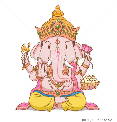Cartoon character of Ganesha sitting in lotus... - Stock Illustration  [89484521] - PIXTA