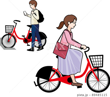 シェアサイクルを利用する女性と男性 シェアサイクルを利用する女性と男性 89485115