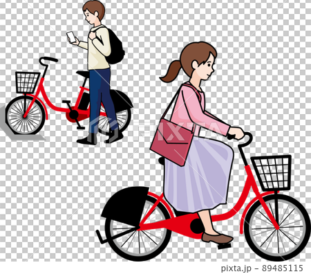 シェアサイクルを利用する女性と男性 シェアサイクルを利用する女性と男性 89485115
