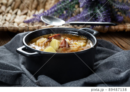 Traditional russian sour cabbage soup 89487138