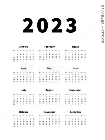 2023 year simple vertical calendar in english language, typographic calendar isolated on white 89487725