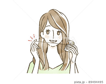 デンタルフロスを使っている女性 デンタルフロスを使っている女性 89494495