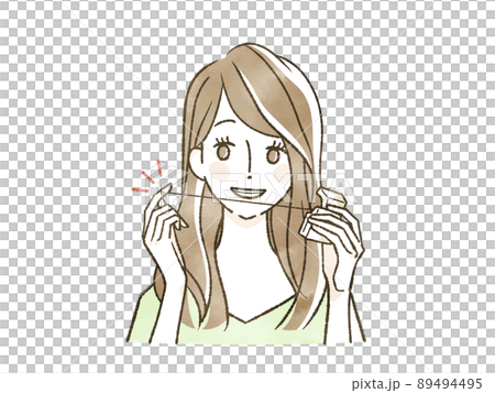 デンタルフロスを使っている女性 デンタルフロスを使っている女性 89494495