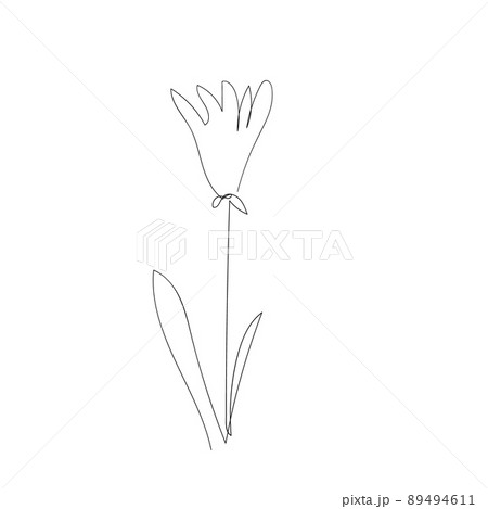 flower continuous one line icon. Isolated single flower silhouette. Modern minimal style linear logo. Floral element, symbol for poster, social media stories, card, cover. Vector scribble 89494611