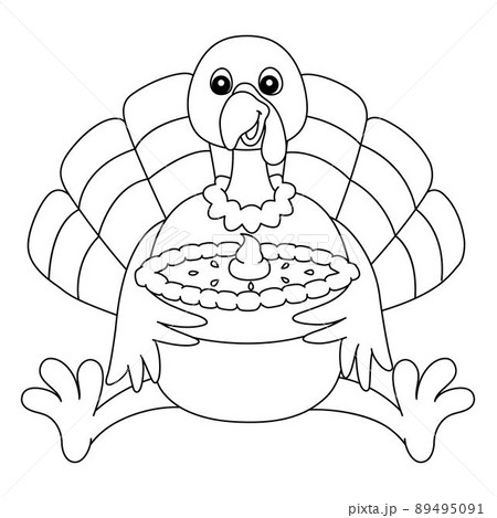 Thanksgiving Turkey Holding Pie Isolated Coloring Thanksgiving Turkey Holding Pie Isolated Coloring 89495091
