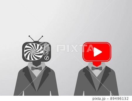 Men with TV and player heads 89496132