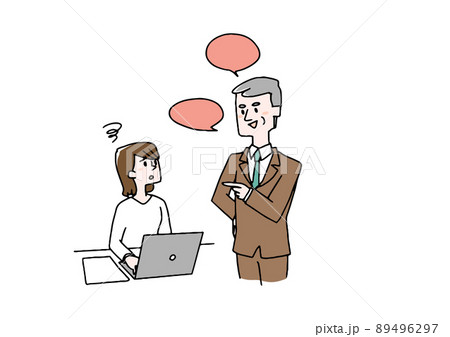 望まない上司からの誘いに悩みを抱える女性　職場でのセクハラ　温かみのある手書きの人物 89496297