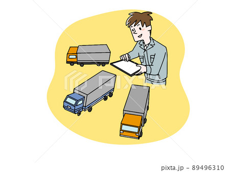 トラックの行き先を管理する男性　ITソリューションで物流をコントロールする　温かみのある手書きの人物 89496310