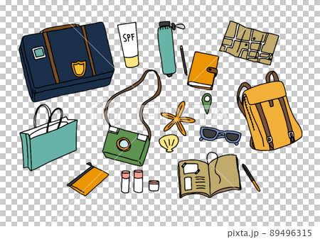 Goods illustration set for comfortable travel Warm handwritten accessories Goods illustration set for comfortable travel Warm handwritten accessories 89496315