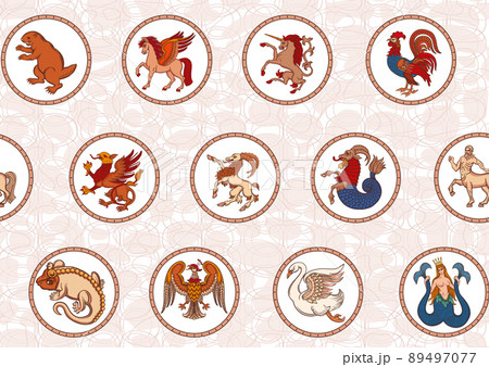 Heraldic mythical animals and creatures.  89497077