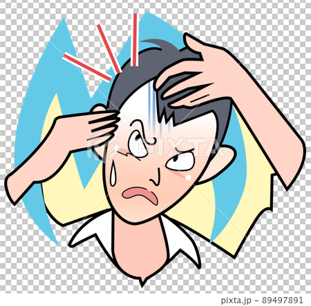 髪の悩みをうったえる男性-M字禿げ 89497891