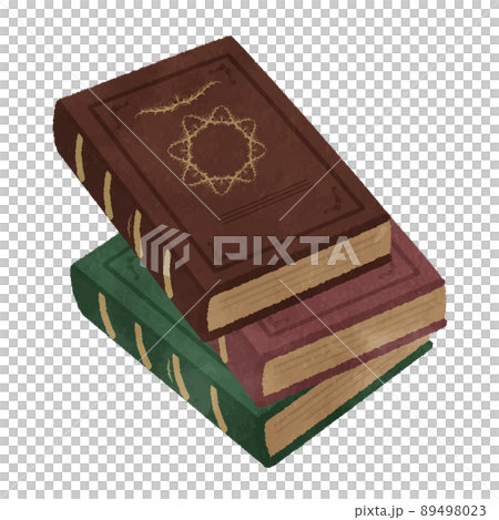 Illustrations of cute old books piled up 89498023