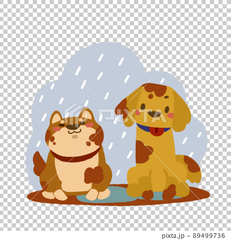 動物 犬 イラスト かわいい 雨 天気 ドッグ ペットのイラスト素材