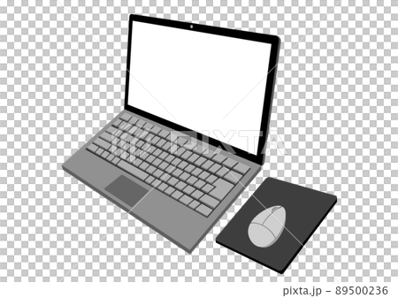 Laptop and mouse illustration from diagonally right Laptop and mouse illustration from diagonally right 89500236