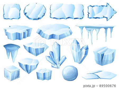 Cartoon ice. Glacier crystals, ice pieces and cold iced frames vector set Cartoon ice. Glacier crystals, ice pieces and cold iced frames vector set 89500676