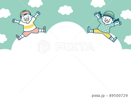 ジャンプする子どものイラスト　青空の背景素材 89500729