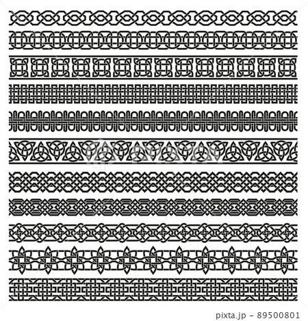 Celtic seamless border. Scotland knots, ancient decorative ornament pattern vector set 89500801
